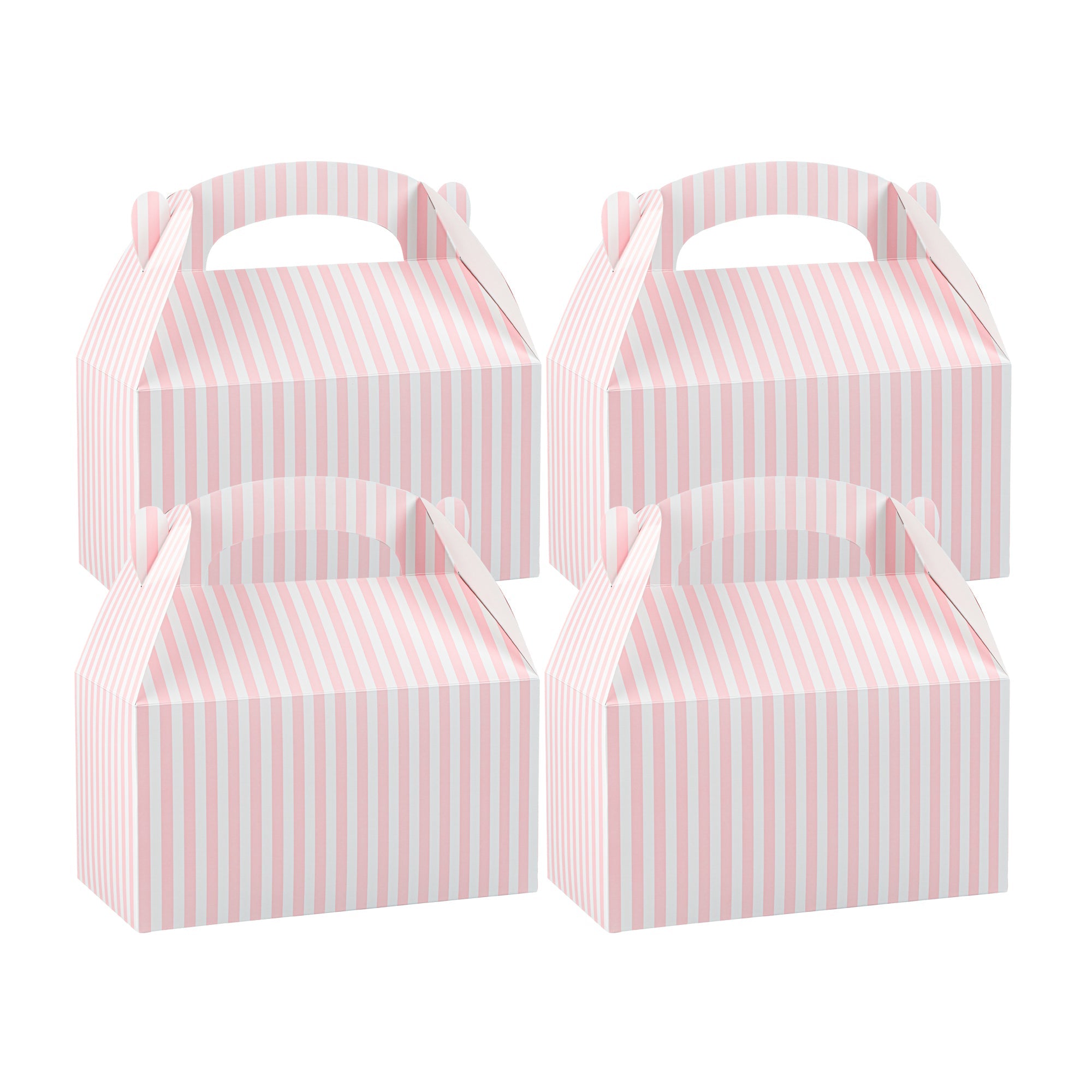 Bio Tek Pink & White Stripe Paper Gable Box / Take Out Container - Compostable - 9 1/2" x 5" x 5" - 100 count box