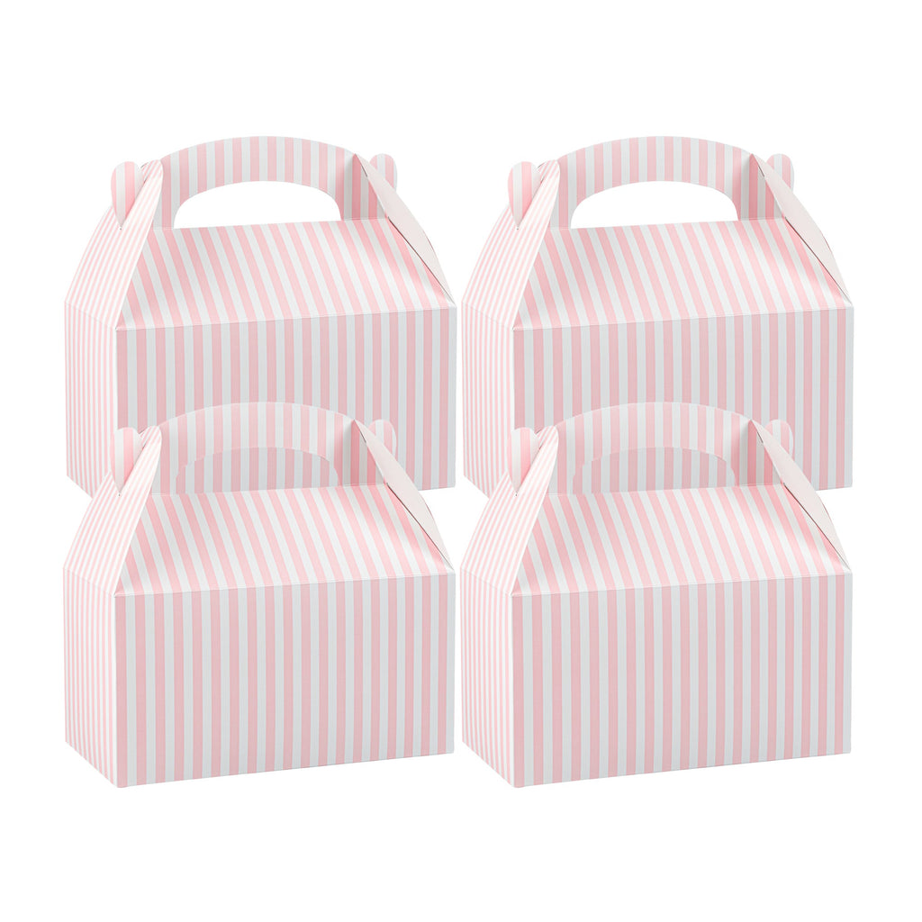 Bio Tek Pink & White Stripe Paper Gable Box / Take Out Container - Compostable - 9 1/2" x 5" x 5" - 25 count box