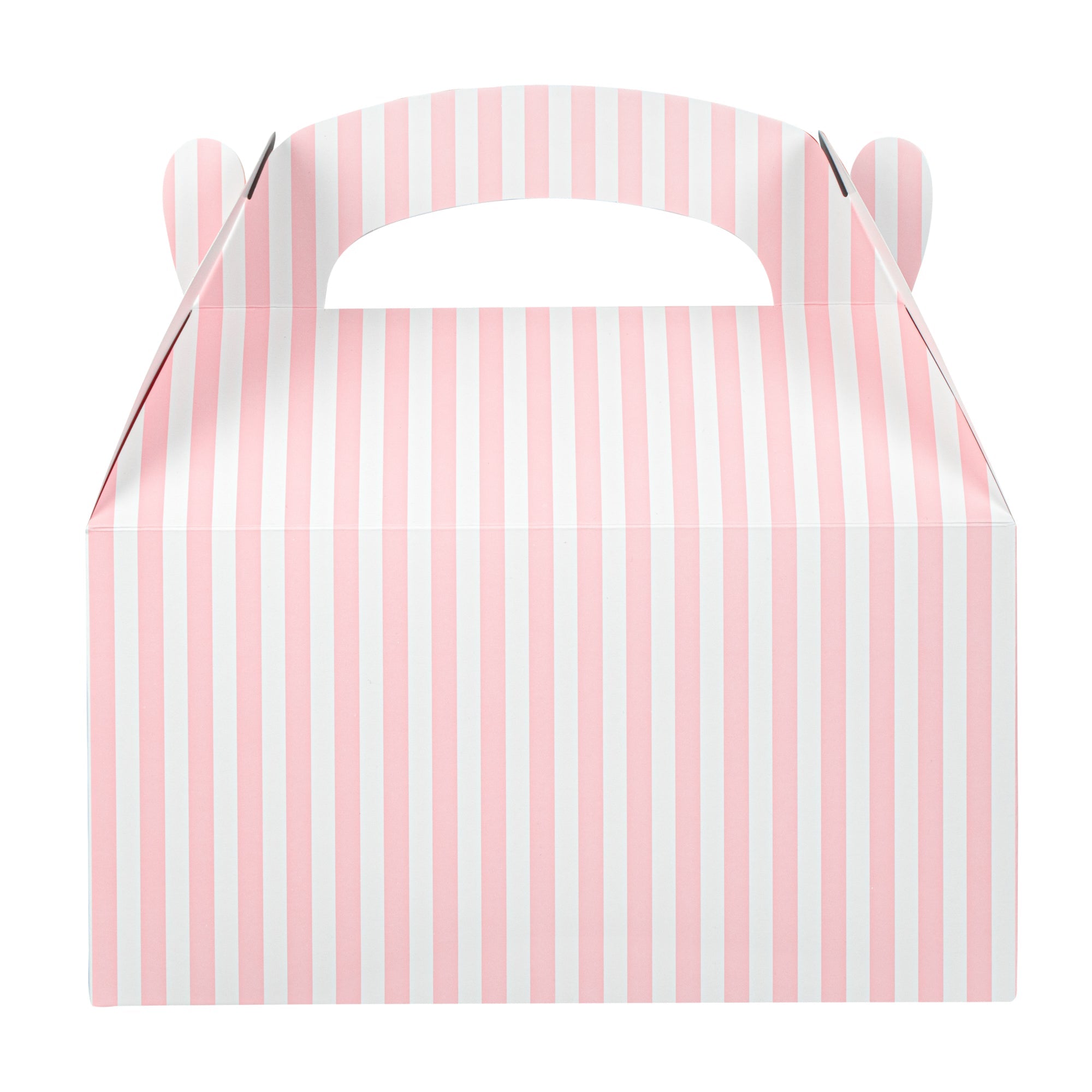 Bio Tek Pink & White Stripe Paper Gable Box / Take Out Container - Compostable - 9 1/2" x 5" x 5" - 25 count box
