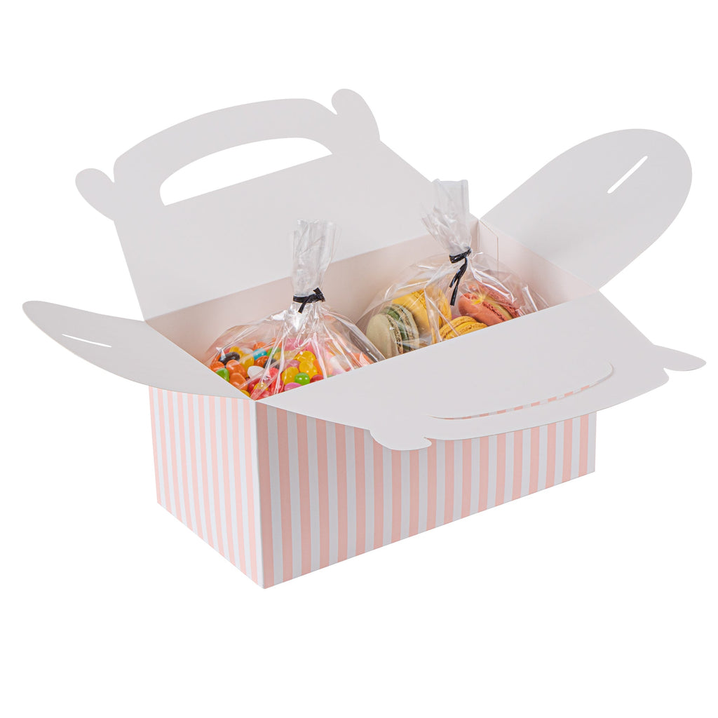 Bio Tek Pink & White Stripe Paper Gable Box / Take Out Container - Compostable - 9 1/2" x 5" x 5" - 100 count box