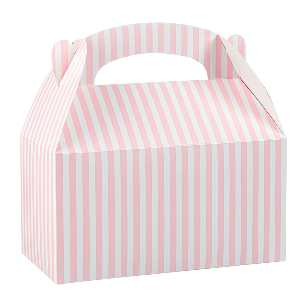 Bio Tek Pink & White Stripe Paper Gable Box / Take Out Container - Compostable - 9 1/2" x 5" x 5" - 100 count box