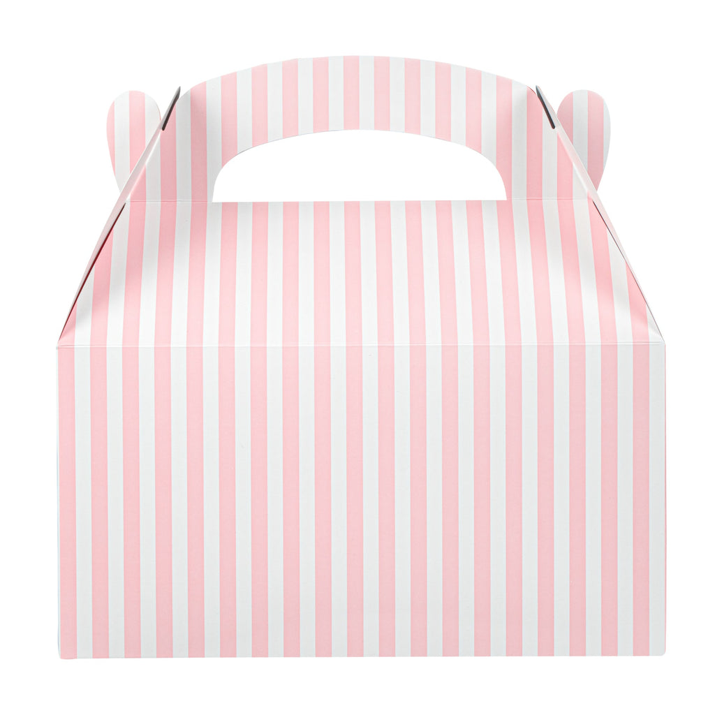 Bio Tek Pink & White Stripe Paper Gable Box / Take Out Container - Compostable - 9 1/2" x 5" x 5" - 100 count box