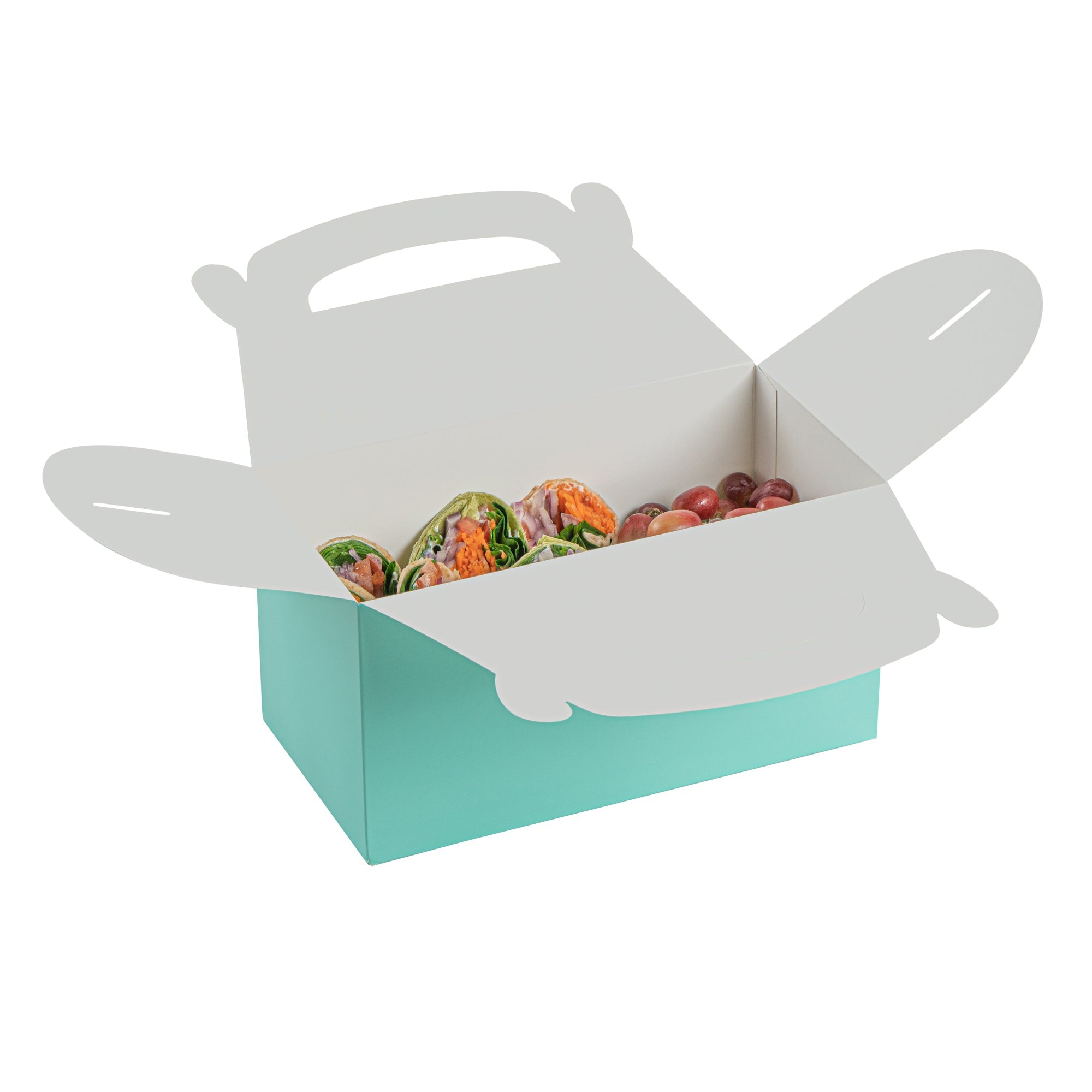 Bio Tek Turquoise Paper Gable Box / Take Out Container - Compostable - 9 1/2" x 5" x 5" - 25 count box