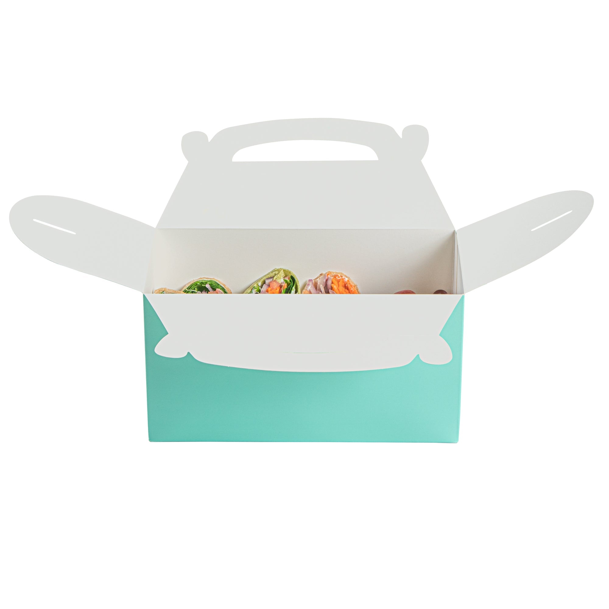 Bio Tek Turquoise Paper Gable Box / Take Out Container - Compostable - 9 1/2" x 5" x 5" - 25 count box