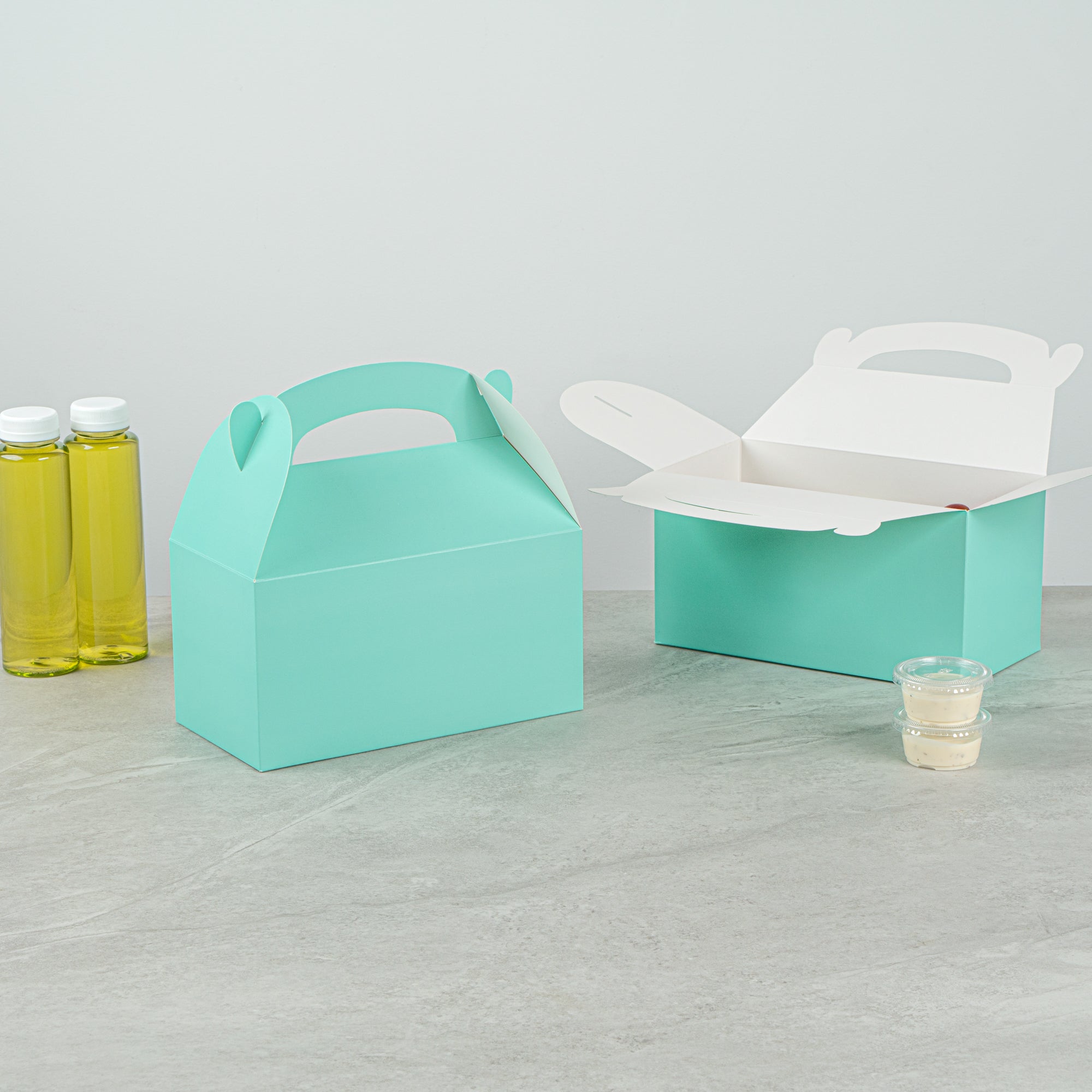Bio Tek Turquoise Paper Gable Box / Take Out Container - Compostable - 9 1/2" x 5" x 5" - 25 count box