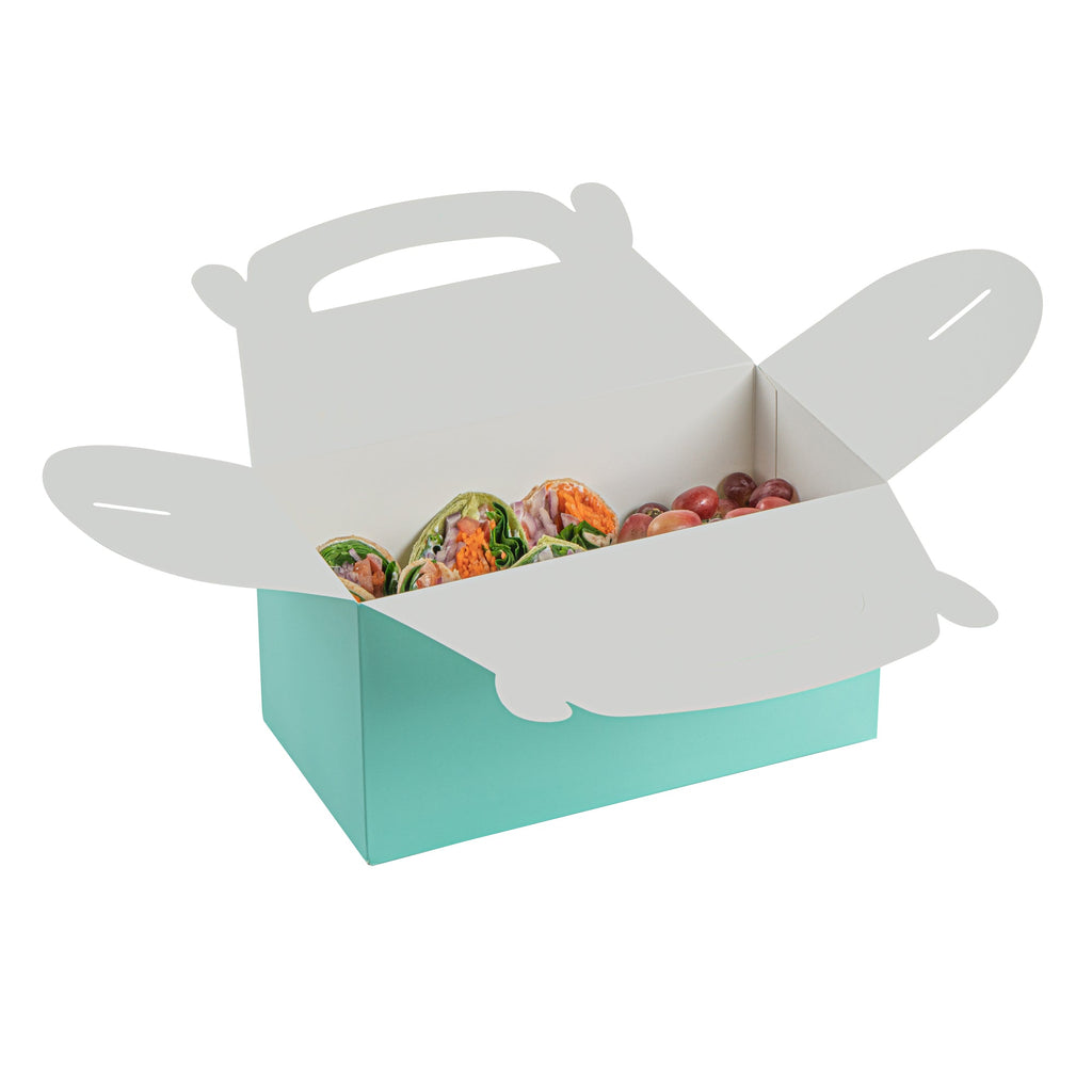Bio Tek Turquoise Paper Gable Box / Take Out Container - Compostable - 9 1/2" x 5" x 5" - 100 count box