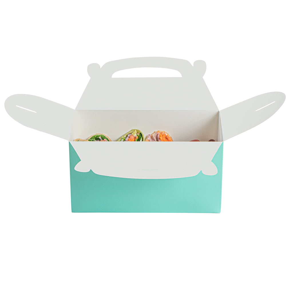 Bio Tek Turquoise Paper Gable Box / Take Out Container - Compostable - 9 1/2" x 5" x 5" - 100 count box