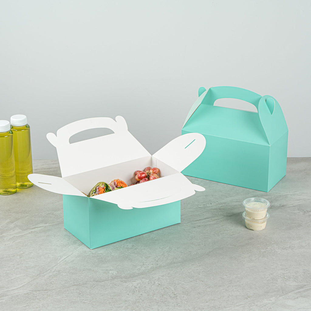 Bio Tek Turquoise Paper Gable Box / Take Out Container - Compostable - 9 1/2" x 5" x 5" - 100 count box