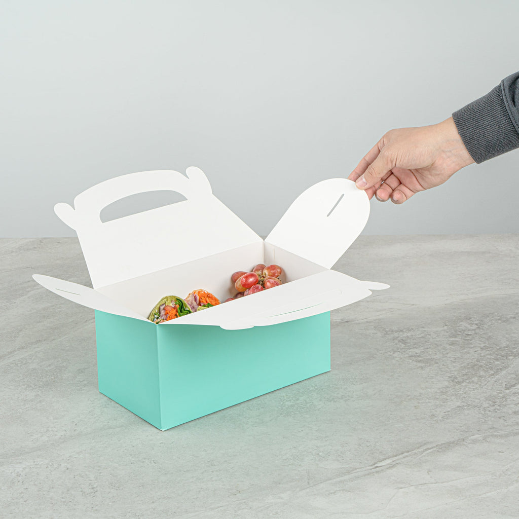 Bio Tek Turquoise Paper Gable Box / Take Out Container - Compostable - 9 1/2" x 5" x 5" - 100 count box
