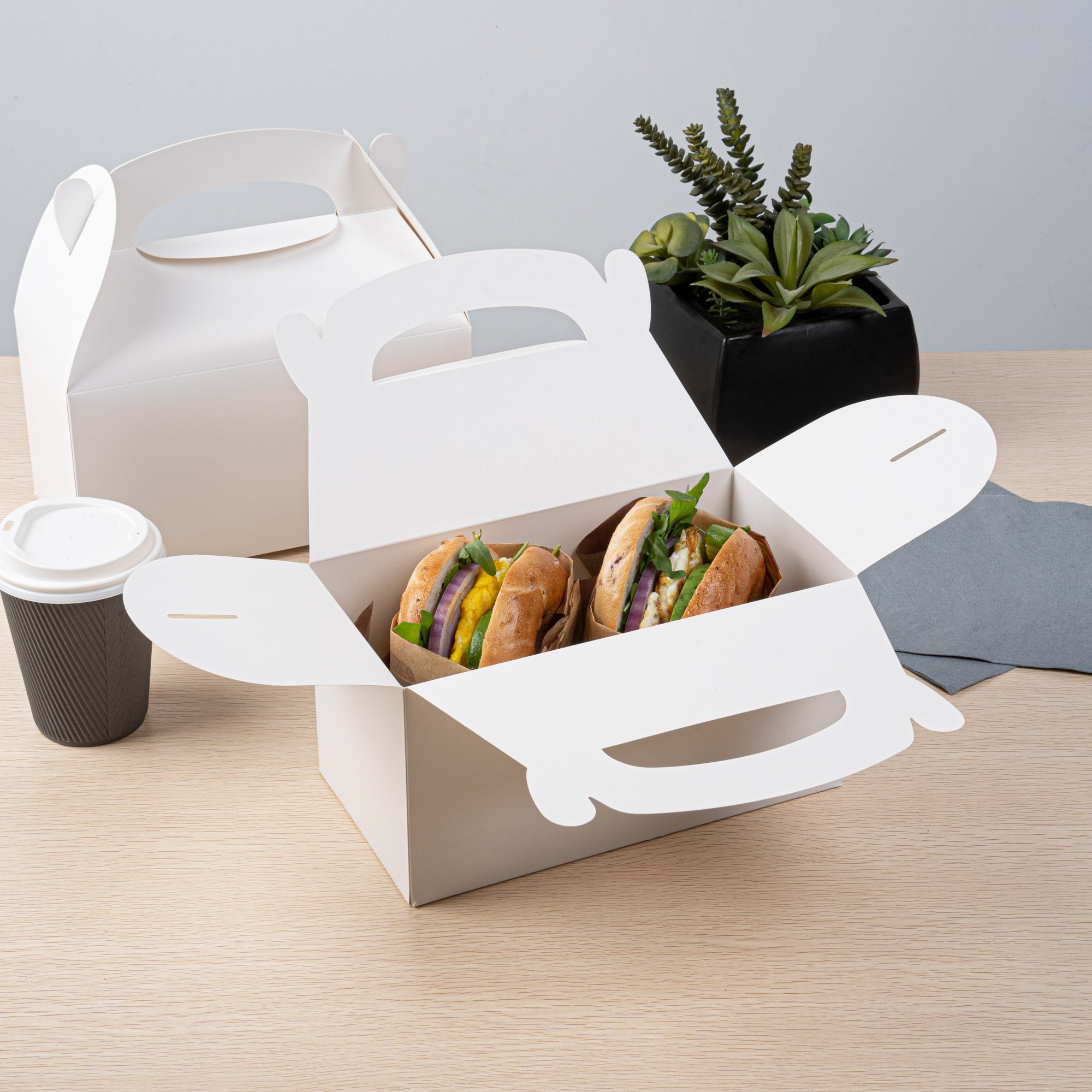 Bio Tek White Paper Gable Box / Take Out Container - Greaseproof - 9 1/2" x 5" x 5" - 25 count box