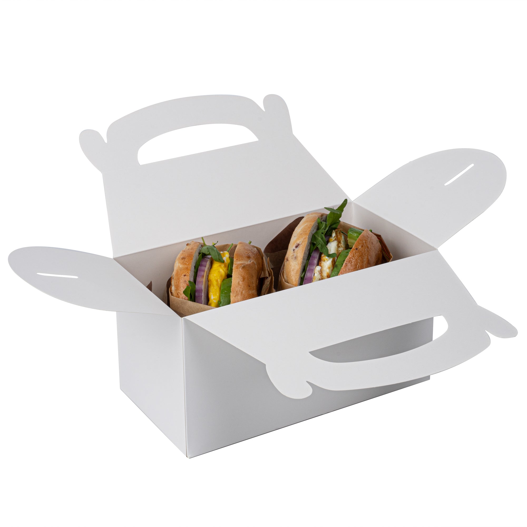 Bio Tek White Paper Gable Box / Take Out Container - Greaseproof - 9 1/2" x 5" x 5" - 100 count box