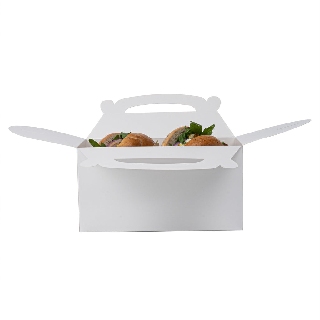 Bio Tek White Paper Gable Box / Take Out Container - Greaseproof - 9 1/2" x 5" x 5" - 100 count box