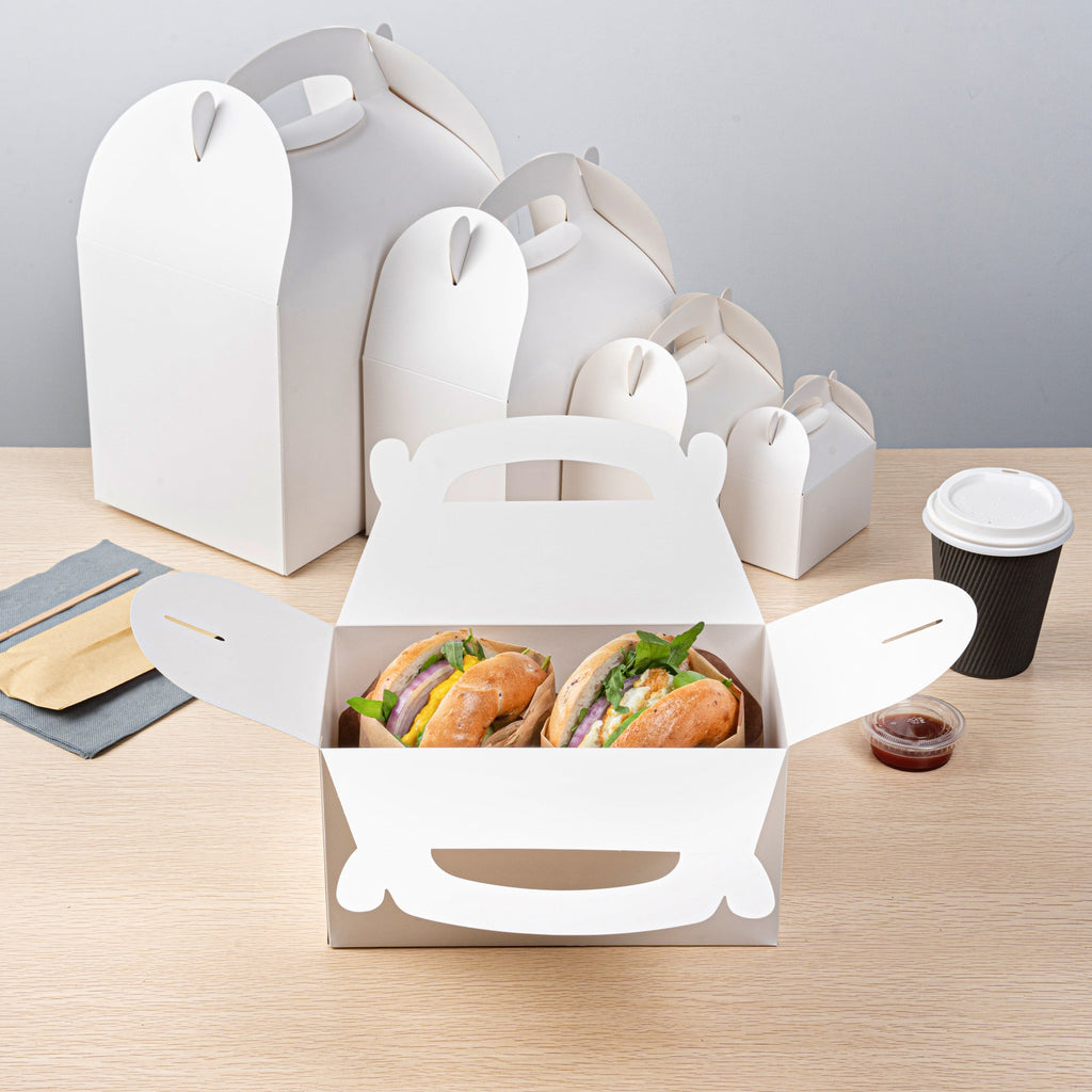 Bio Tek White Paper Gable Box / Take Out Container - Greaseproof - 9 1/2" x 5" x 5" - 100 count box