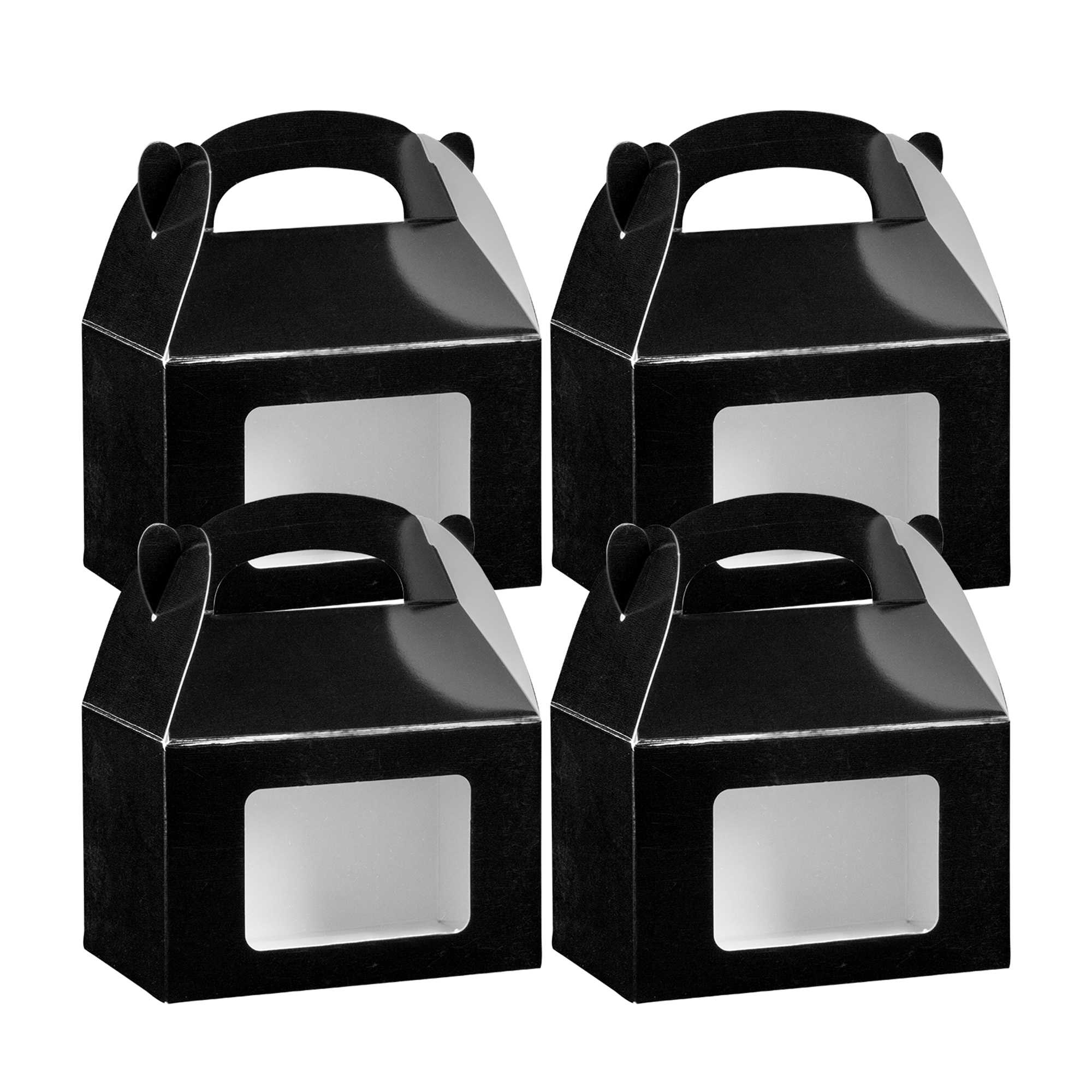 Bio Tek Black Paper Gable Box / Take Out Container - Greaseproof, with Window - 4" x 2 1/2" x 2 1/2" - 25 count box