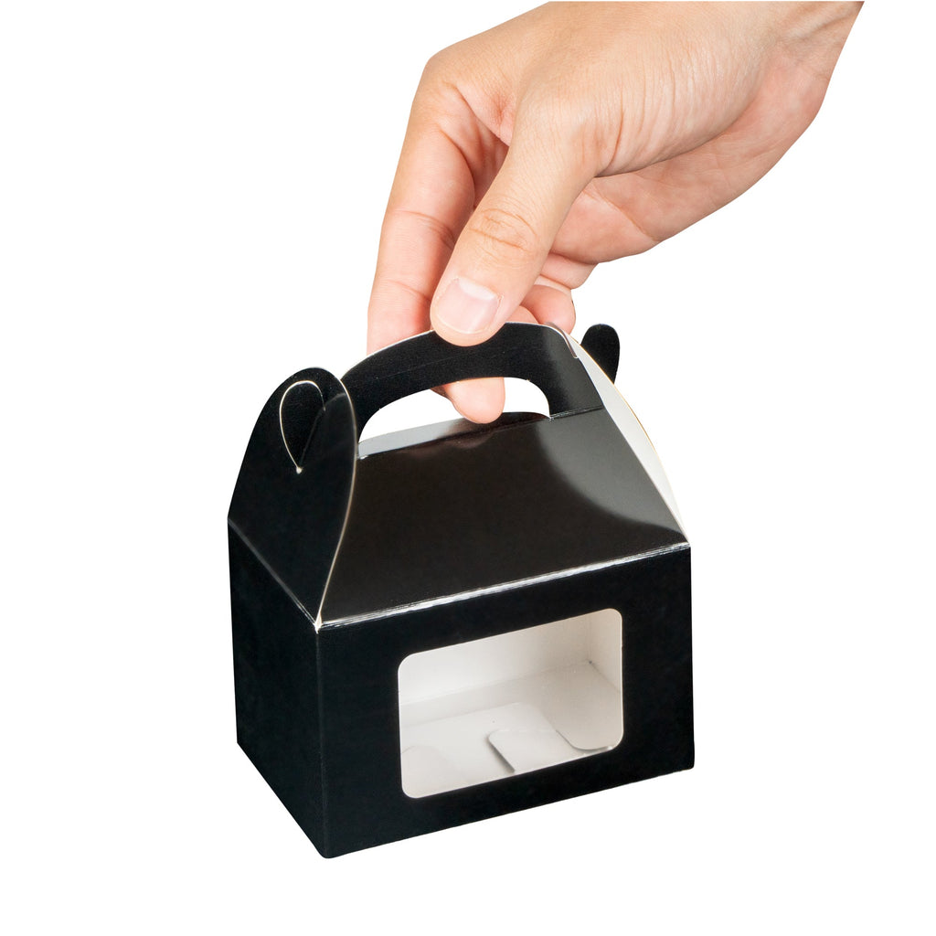 Bio Tek Black Paper Gable Box / Take Out Container - Greaseproof, with Window - 4" x 2 1/2" x 2 1/2" - 100 count box