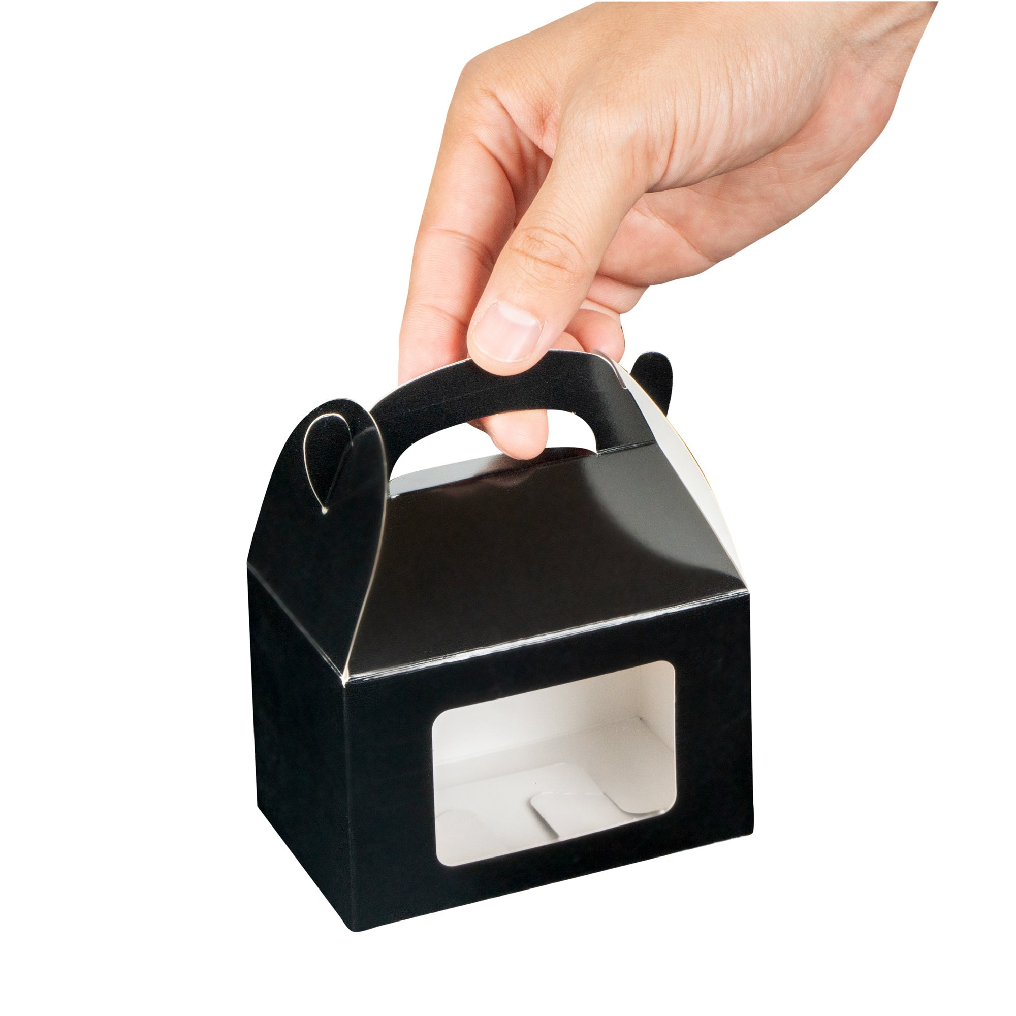 Bio Tek Black Paper Gable Box / Take Out Container - Greaseproof, with Window - 4" x 2 1/2" x 2 1/2" - 100 count box