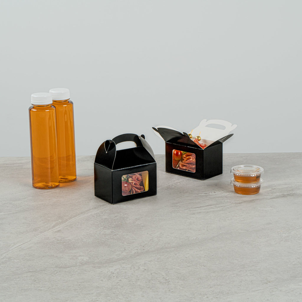 Bio Tek Black Paper Gable Box / Take Out Container - Greaseproof, with Window - 4" x 2 1/2" x 2 1/2" - 100 count box