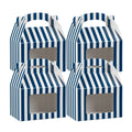 Bio Tek Blue & White Stripe Paper Gable Box / Take Out Container - with Window - 4" x 2 1/2" x 2 1/2" - 25 count box
