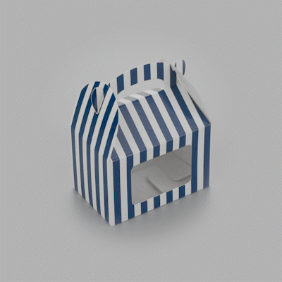 Bio Tek Blue & White Stripe Paper Gable Box / Take Out Container - with Window - 4" x 2 1/2" x 2 1/2" - 25 count box