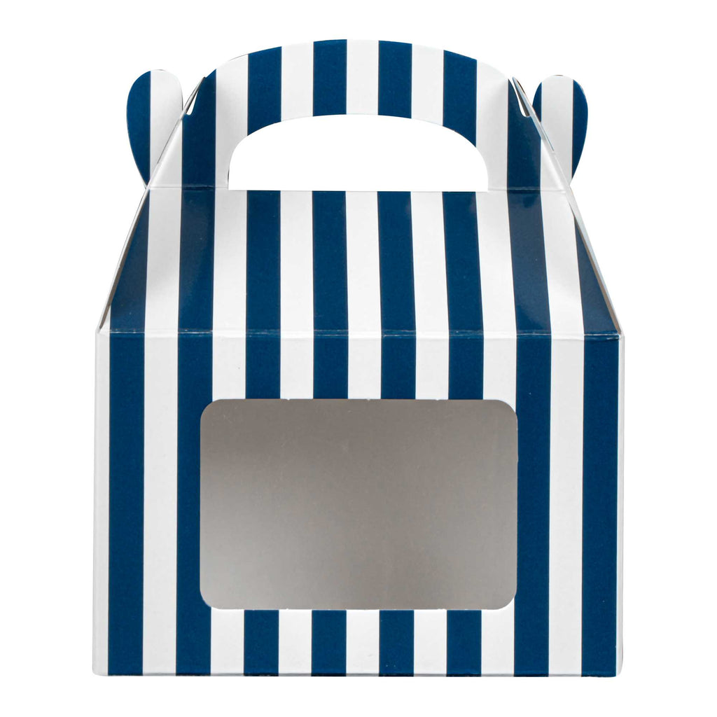 Bio Tek Blue & White Stripe Paper Gable Box / Take Out Container - with Window - 4" x 2 1/2" x 2 1/2" - 25 count box