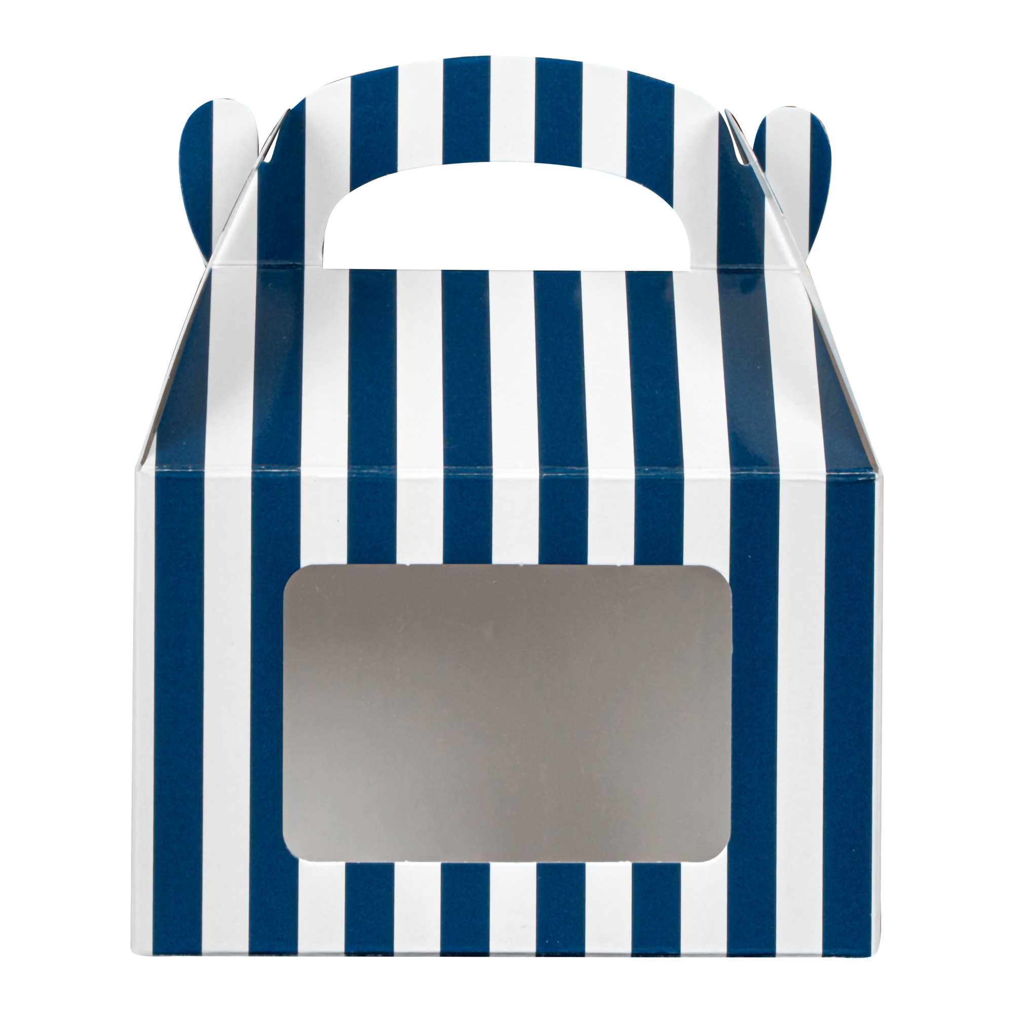Bio Tek Blue & White Stripe Paper Gable Box / Take Out Container - with Window - 4" x 2 1/2" x 2 1/2" - 25 count box
