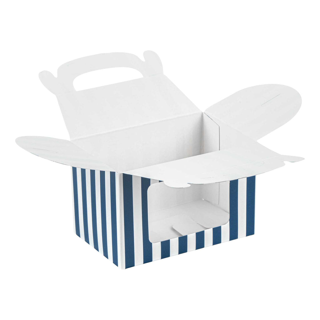 Bio Tek Blue & White Stripe Paper Gable Box / Take Out Container - with Window - 4" x 2 1/2" x 2 1/2" - 25 count box