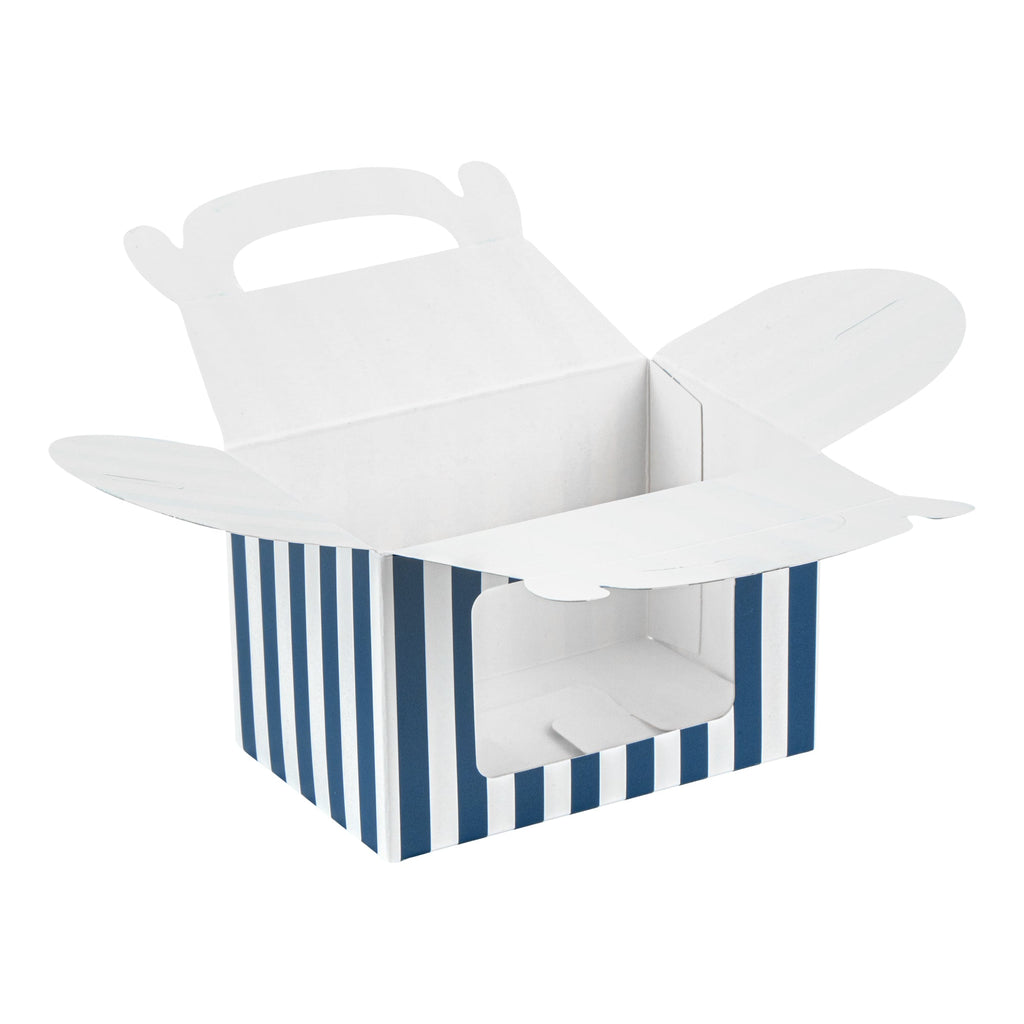 Bio Tek Blue & White Stripe Paper Gable Box / Take Out Container - with Window - 4" x 2 1/2" x 2 1/2" - 100 count box