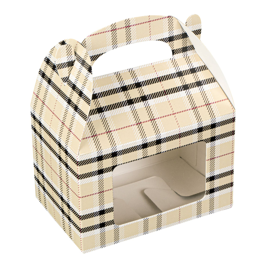 Bio Tek Plaid Paper Gable Box / Take Out Container - with Window - 4" x 2 1/2" x 2 1/2" - 100 count box