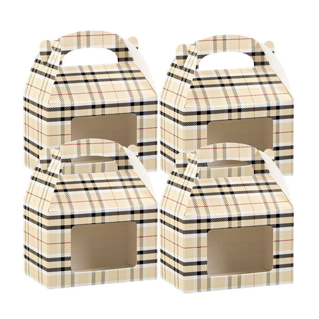 Bio Tek Plaid Paper Gable Box / Take Out Container - with Window - 4" x 2 1/2" x 2 1/2" - 100 count box