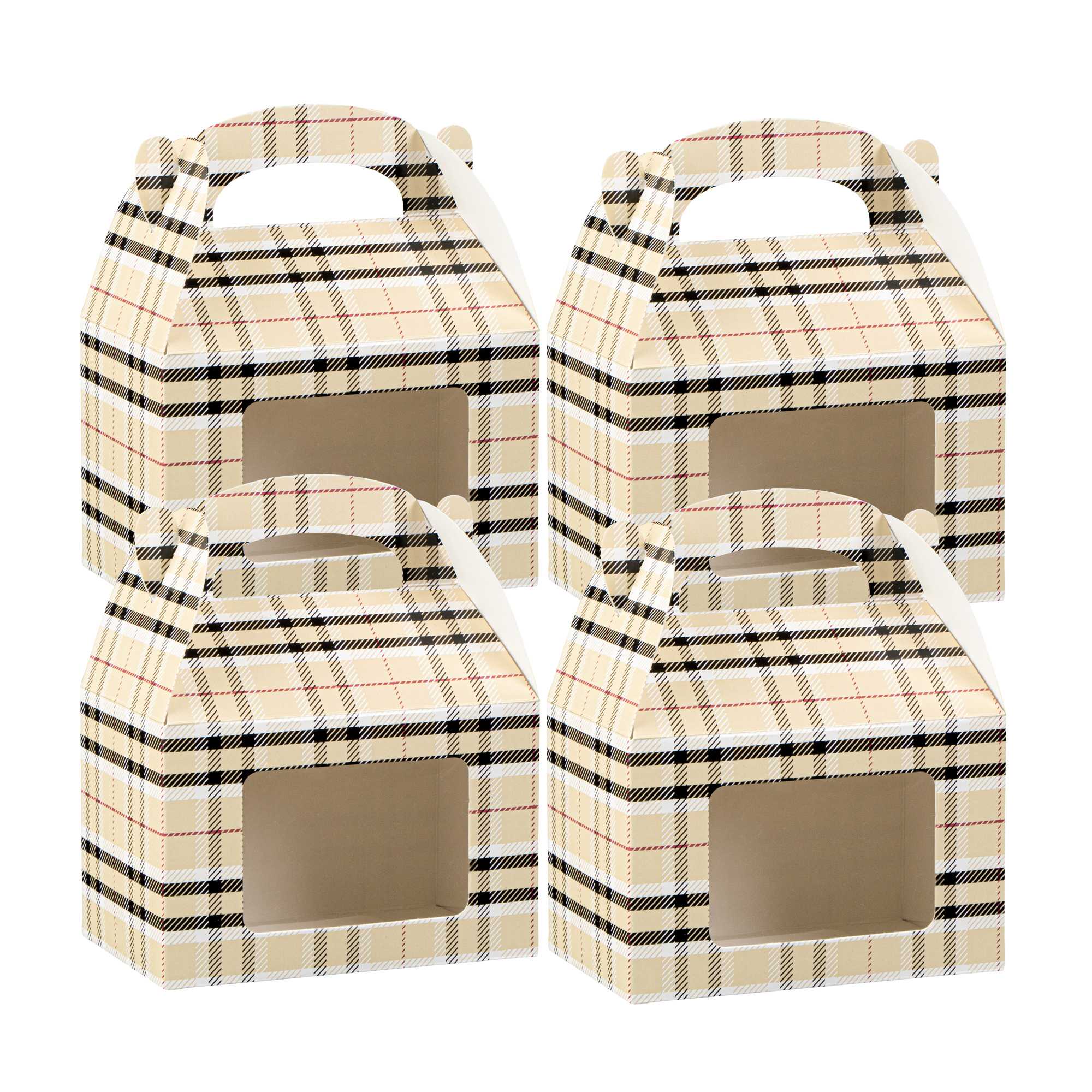 Bio Tek Plaid Paper Gable Box / Take Out Container - with Window - 4" x 2 1/2" x 2 1/2" - 25 count box