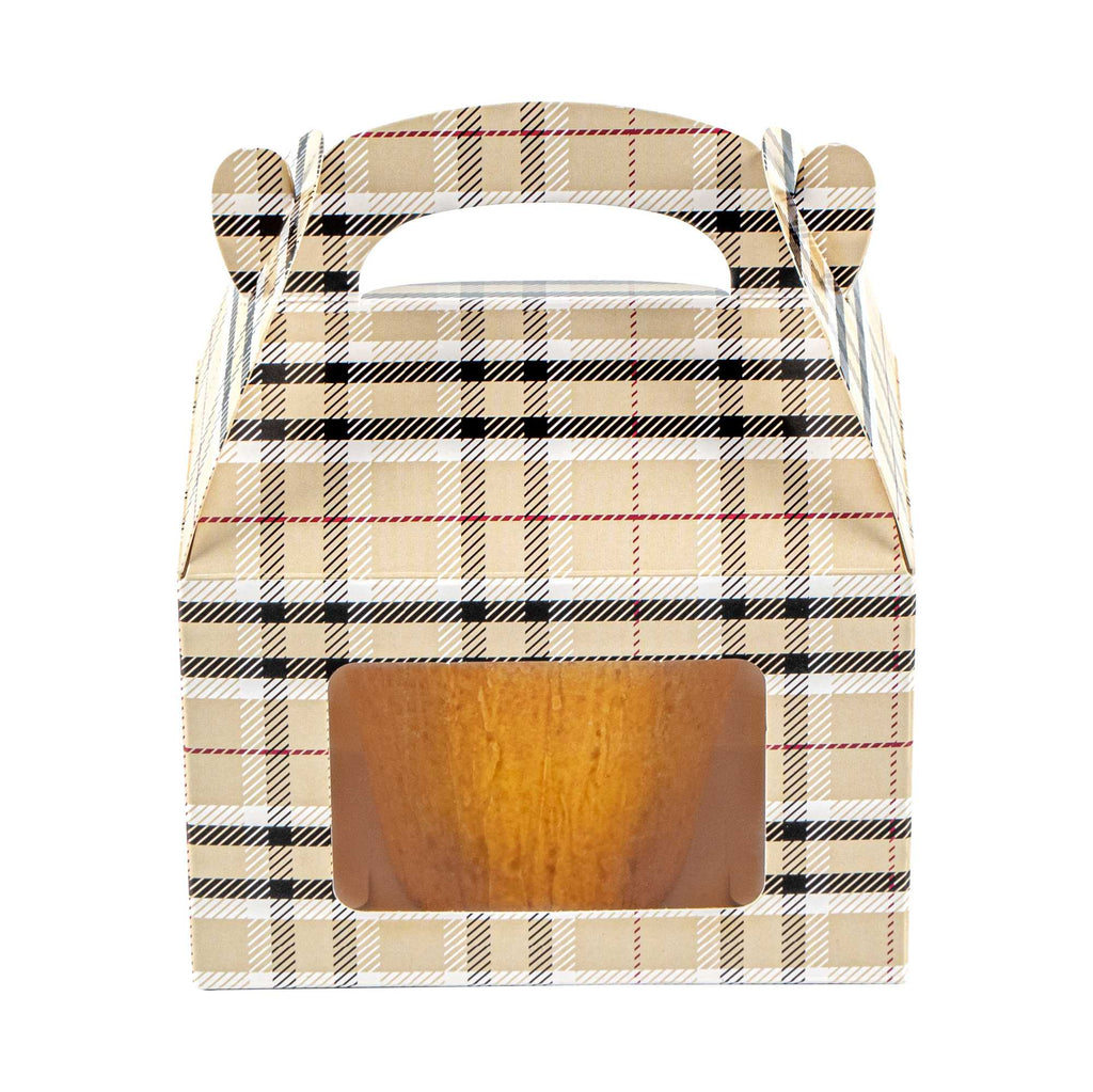 Bio Tek Plaid Paper Gable Box / Take Out Container - with Window - 4" x 2 1/2" x 2 1/2" - 25 count box