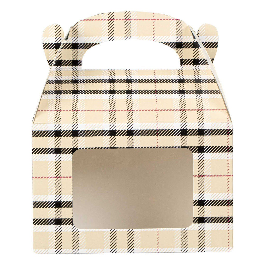 Bio Tek Plaid Paper Gable Box / Take Out Container - with Window - 4" x 2 1/2" x 2 1/2" - 25 count box