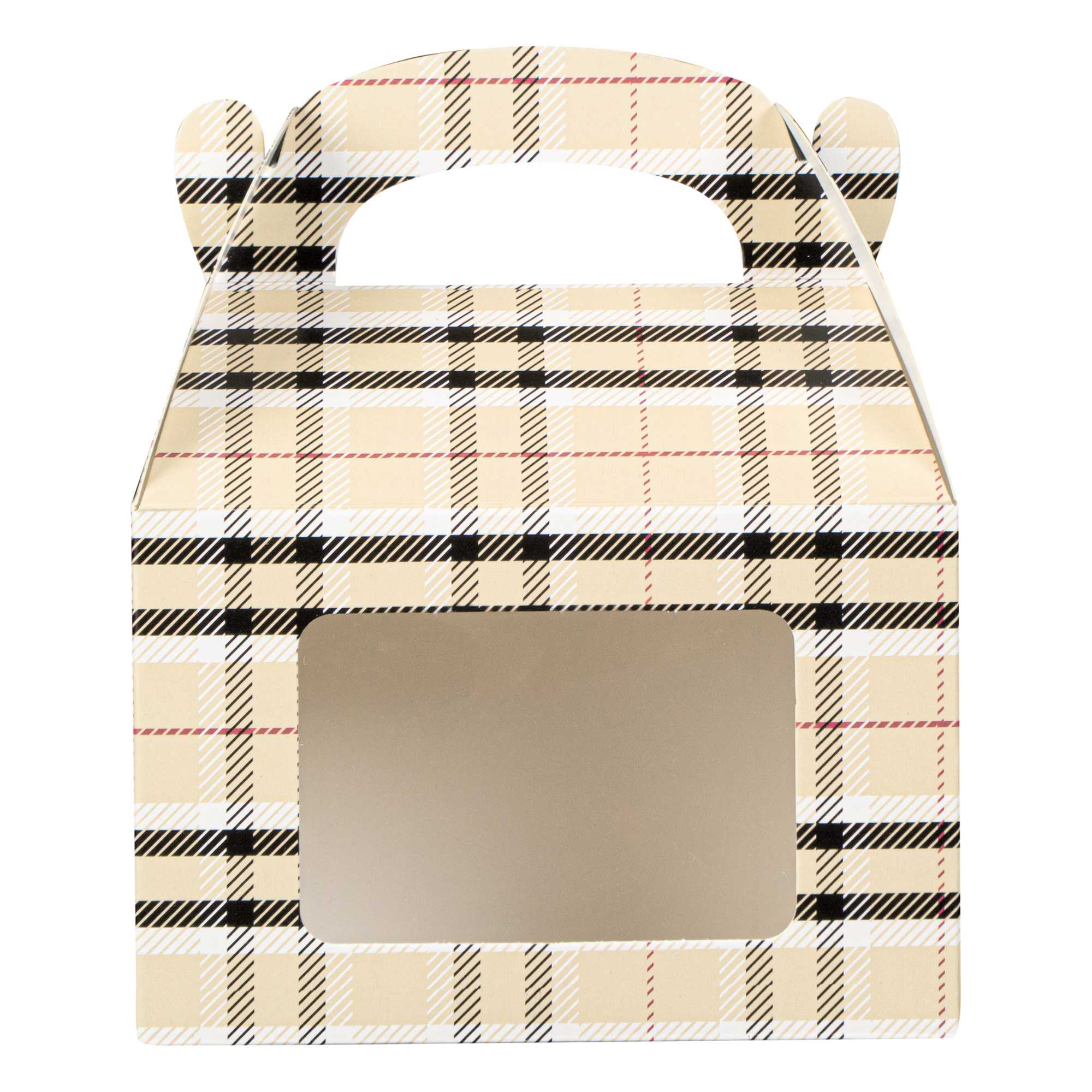 Bio Tek Plaid Paper Gable Box / Take Out Container - with Window - 4" x 2 1/2" x 2 1/2" - 25 count box