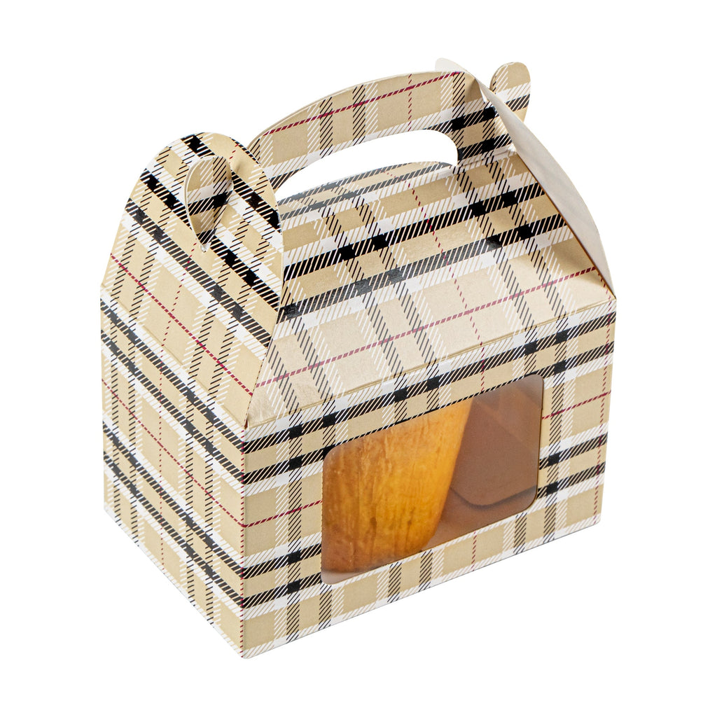 Bio Tek Plaid Paper Gable Box / Take Out Container - with Window - 4" x 2 1/2" x 2 1/2" - 100 count box