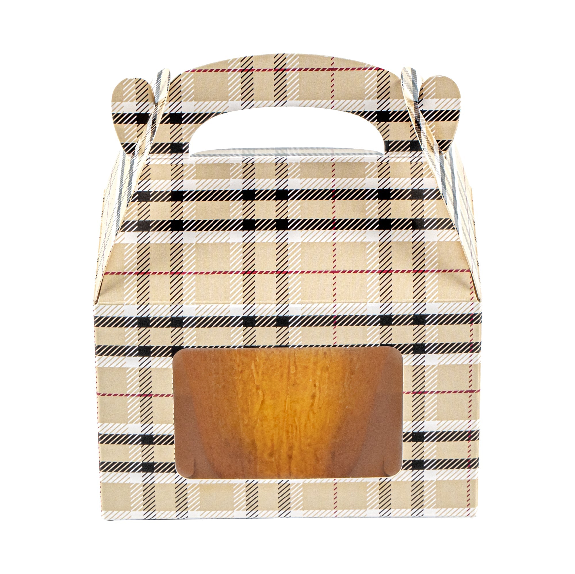 Bio Tek Plaid Paper Gable Box / Take Out Container - with Window - 4" x 2 1/2" x 2 1/2" - 100 count box