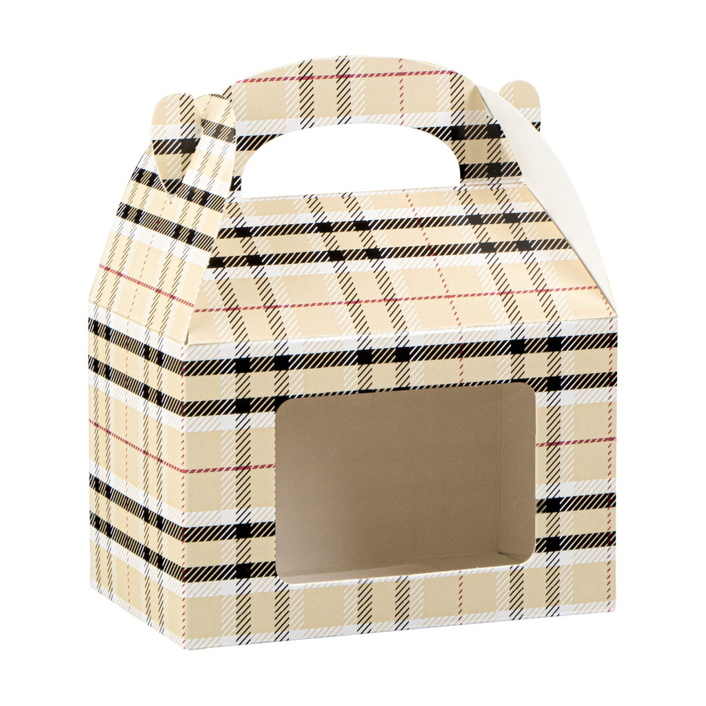 Bio Tek Plaid Paper Gable Box / Take Out Container - with Window - 4" x 2 1/2" x 2 1/2" - 100 count box