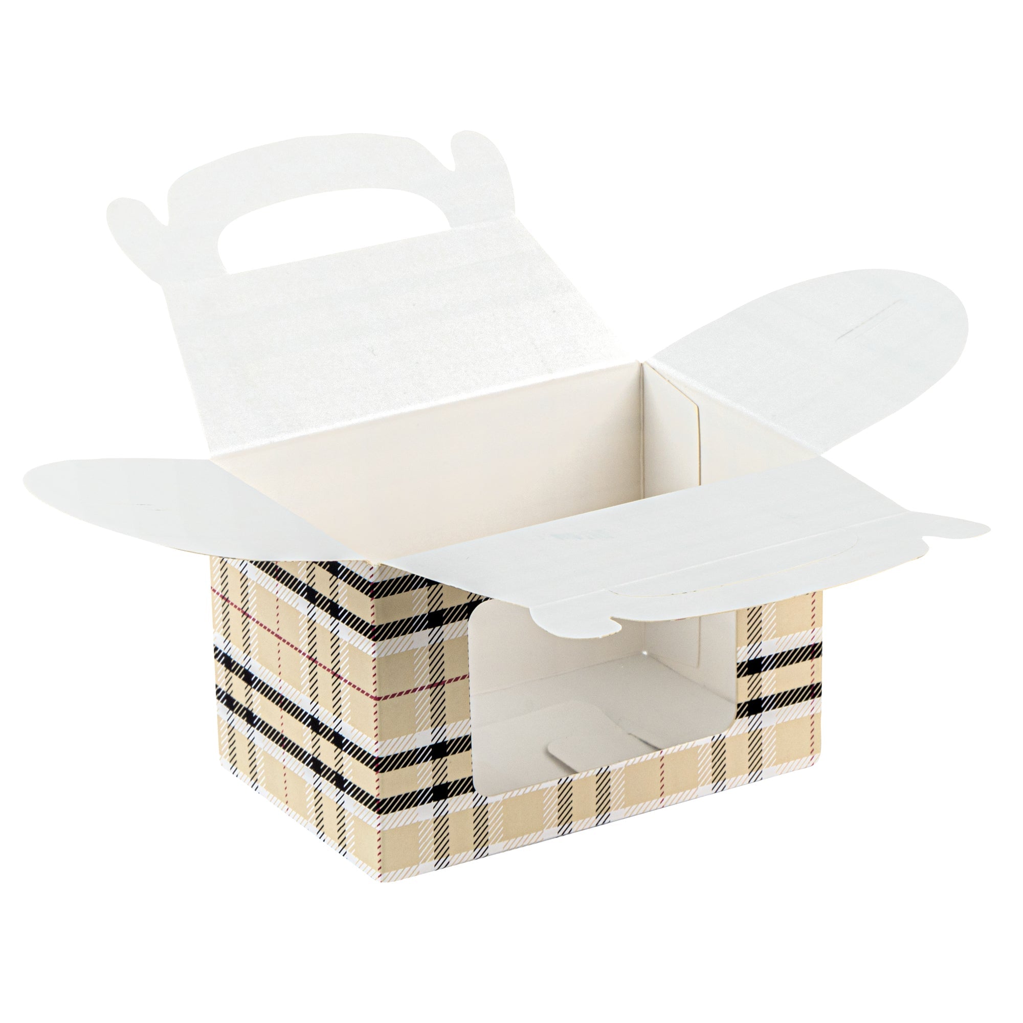 Bio Tek Plaid Paper Gable Box / Take Out Container - with Window - 4" x 2 1/2" x 2 1/2" - 100 count box