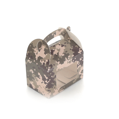 Bio Tek Camouflage Paper Gable Box / Take Out Container - with Window - 4" x 2 1/2" x 2 1/2" - 100 count box