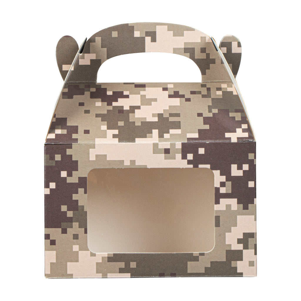 Bio Tek Camouflage Paper Gable Box / Take Out Container - with Window - 4" x 2 1/2" x 2 1/2" - 100 count box