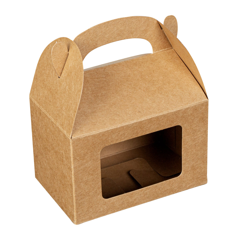 Bio Tek Kraft Paper Gable Box / Take Out Container - Greaseproof, with Window - 4" x 2 1/2" x 2 1/2" - 100 count box