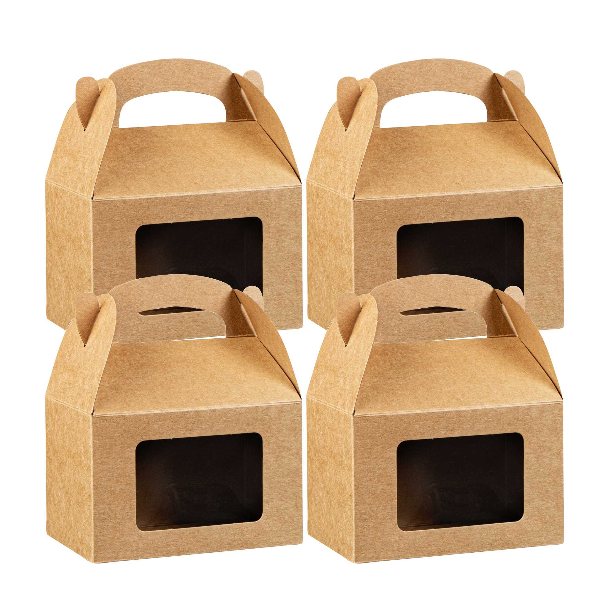 Bio Tek Kraft Paper Gable Box / Take Out Container - Greaseproof, with Window - 4" x 2 1/2" x 2 1/2" - 25 count box