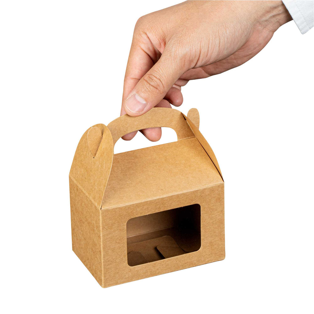 Bio Tek Kraft Paper Gable Box / Take Out Container - Greaseproof, with Window - 4" x 2 1/2" x 2 1/2" - 25 count box