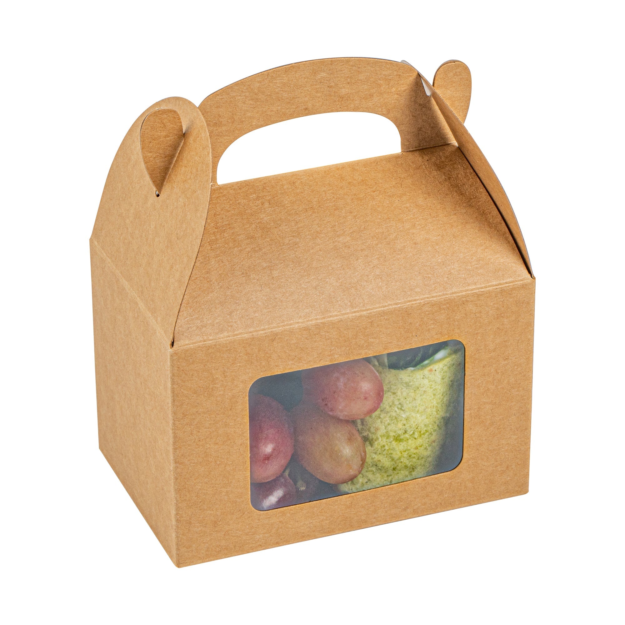 Bio Tek Kraft Paper Gable Box / Take Out Container - Greaseproof, with Window - 4" x 2 1/2" x 2 1/2" - 100 count box
