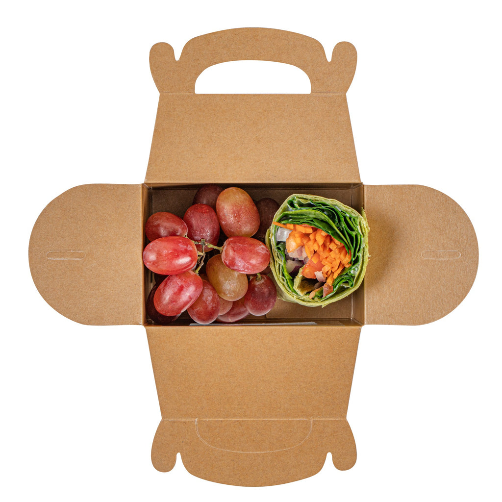 Bio Tek Kraft Paper Gable Box / Take Out Container - Greaseproof, with Window - 4" x 2 1/2" x 2 1/2" - 100 count box