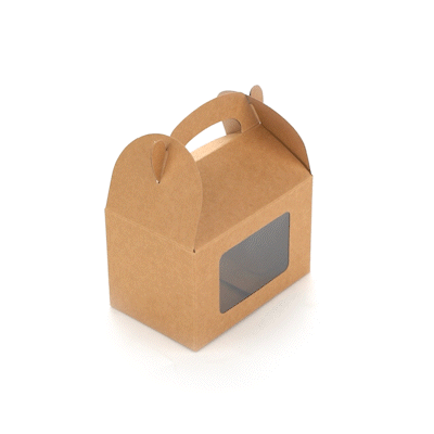Bio Tek Kraft Paper Gable Box / Take Out Container - Greaseproof, with Window - 4" x 2 1/2" x 2 1/2" - 100 count box