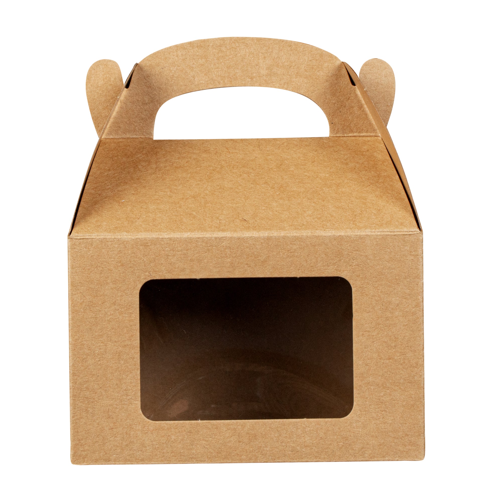 Bio Tek Kraft Paper Gable Box / Take Out Container - Greaseproof, with Window - 4" x 2 1/2" x 2 1/2" - 100 count box