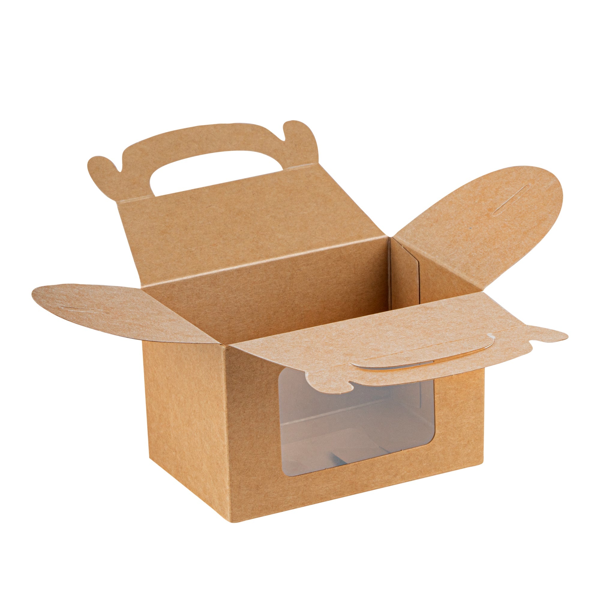 Bio Tek Kraft Paper Gable Box / Take Out Container - Greaseproof, with Window - 4" x 2 1/2" x 2 1/2" - 100 count box