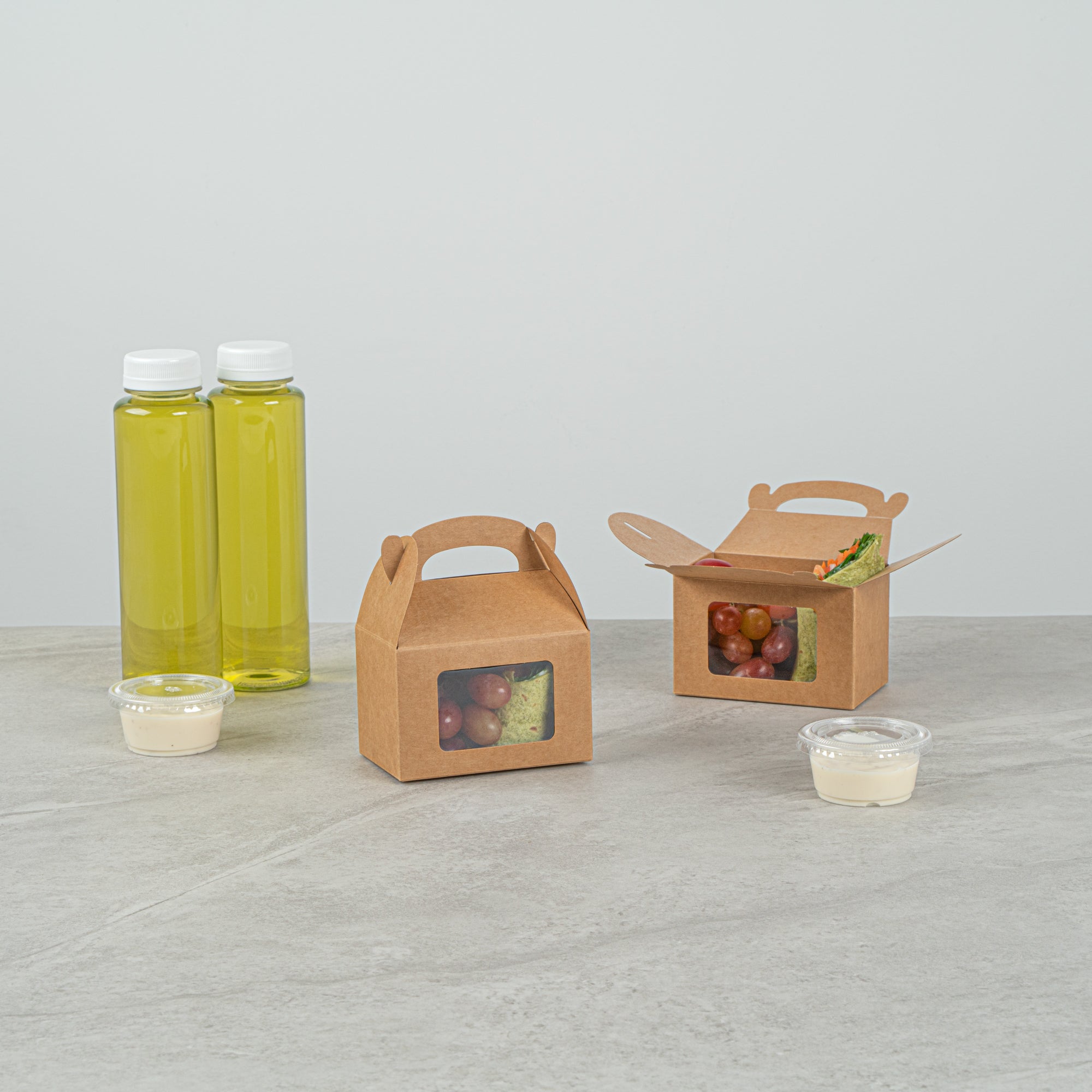 Bio Tek Kraft Paper Gable Box / Take Out Container - Greaseproof, with Window - 4" x 2 1/2" x 2 1/2" - 100 count box