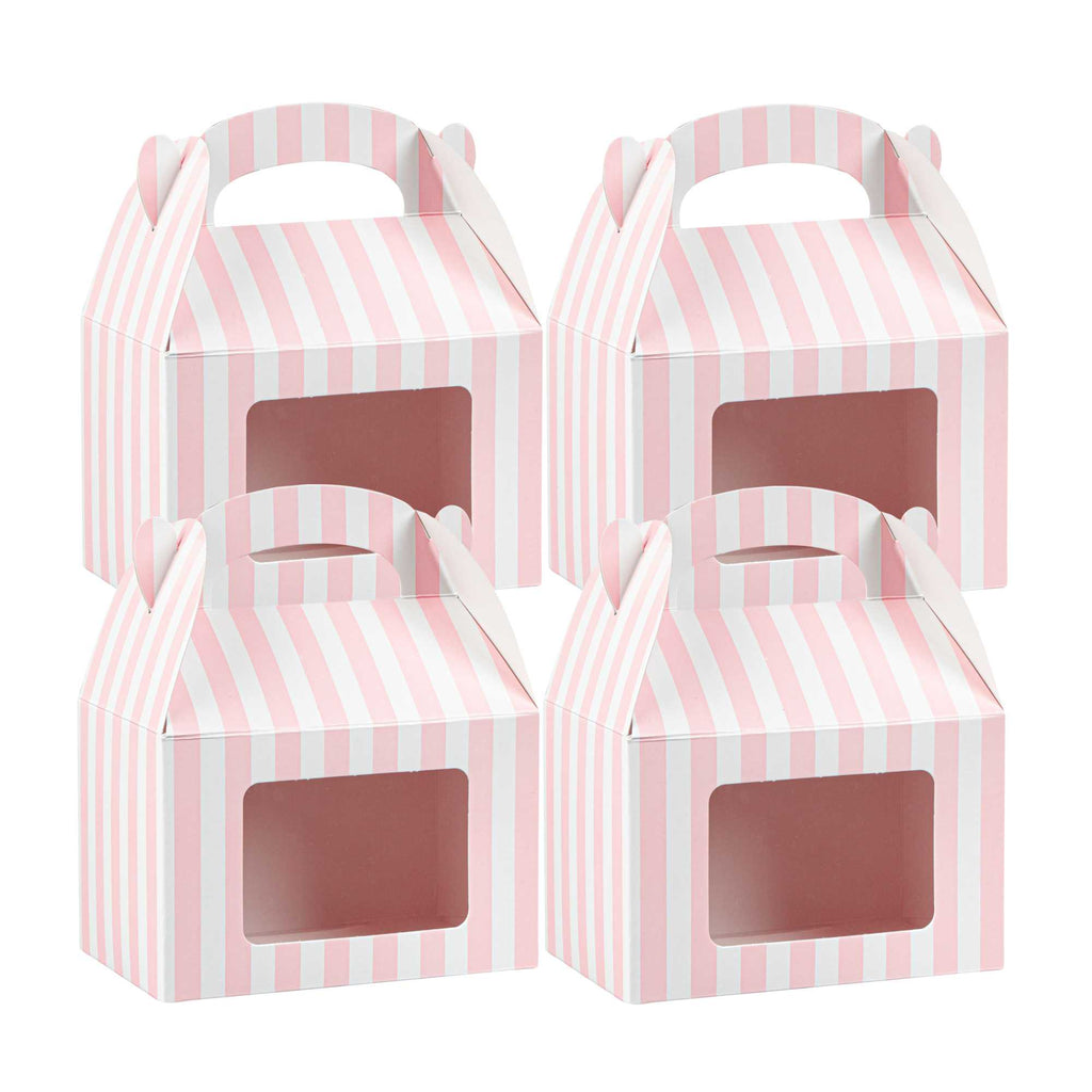 Bio Tek Pink & White Stripe Paper Gable Box / Take Out Container - with Window - 4" x 2 1/2" x 2 1/2" - 25 count box