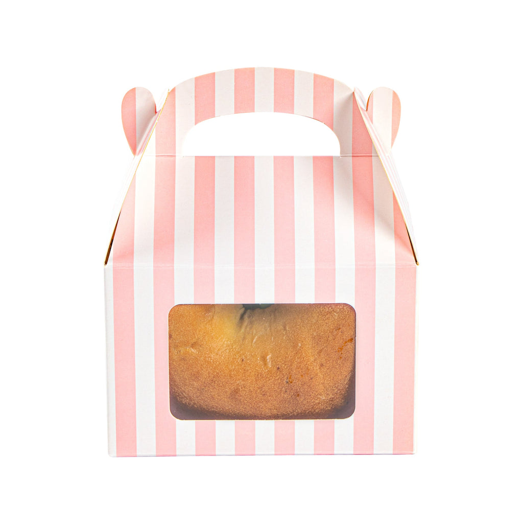 Bio Tek Pink & White Stripe Paper Gable Box / Take Out Container - with Window - 4" x 2 1/2" x 2 1/2" - 100 count box